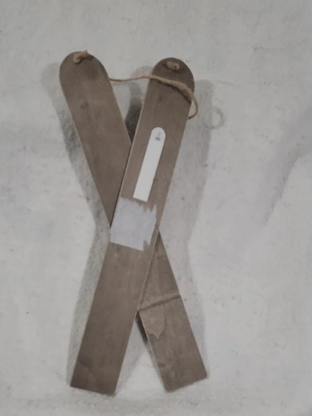 Rustic Wooden Ski Wall Accent in Brown Black Ski Poles Winter Holiday